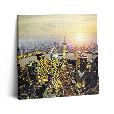 Obraz na plátne 60x60 Večerné svetlá Šanghaja pri západe slnka