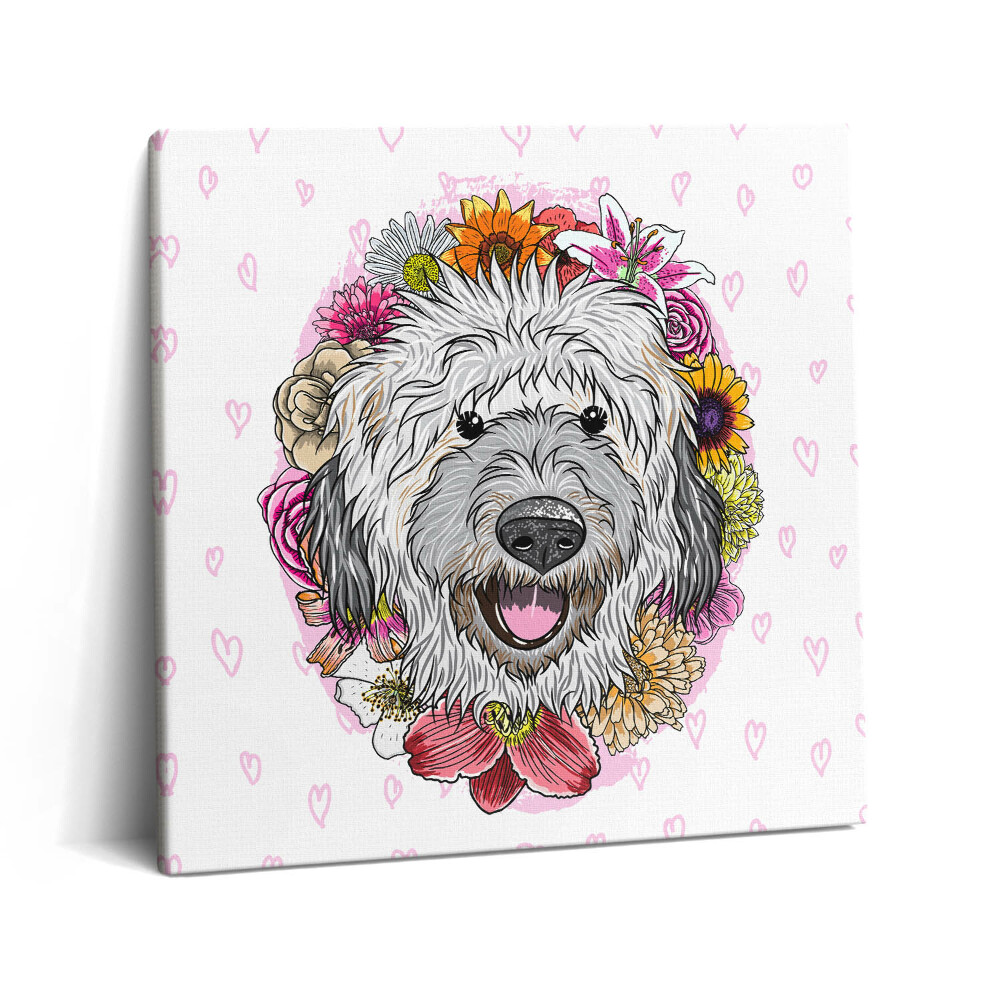 Fotoobraz na plátne 60x60 Pes v kvetinovom kruhu