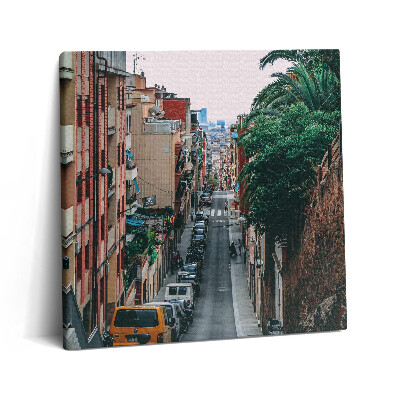 Fotoobraz na plátne 60x60 Mestská ulica s palmami a autami