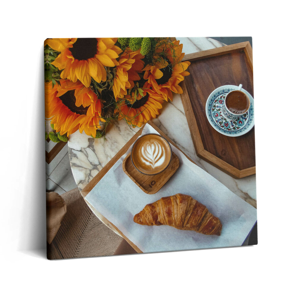 Fotoobraz na plátne 60x60 Káva, croissant a slnečnice