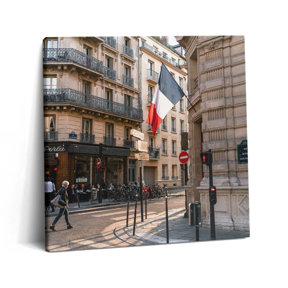 Fotoobraz na plátne 60x60 Parížska ulica s francúzskou vlajkou