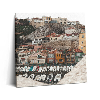 Obraz na plátne 60x60 Domy nad prístavom s loďami