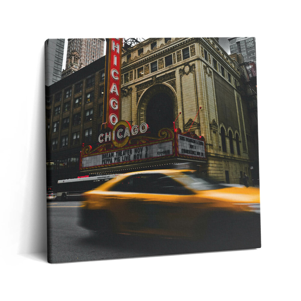 Obraz na plátne 60x60 Žlté taxi pred Chicagským divadlom