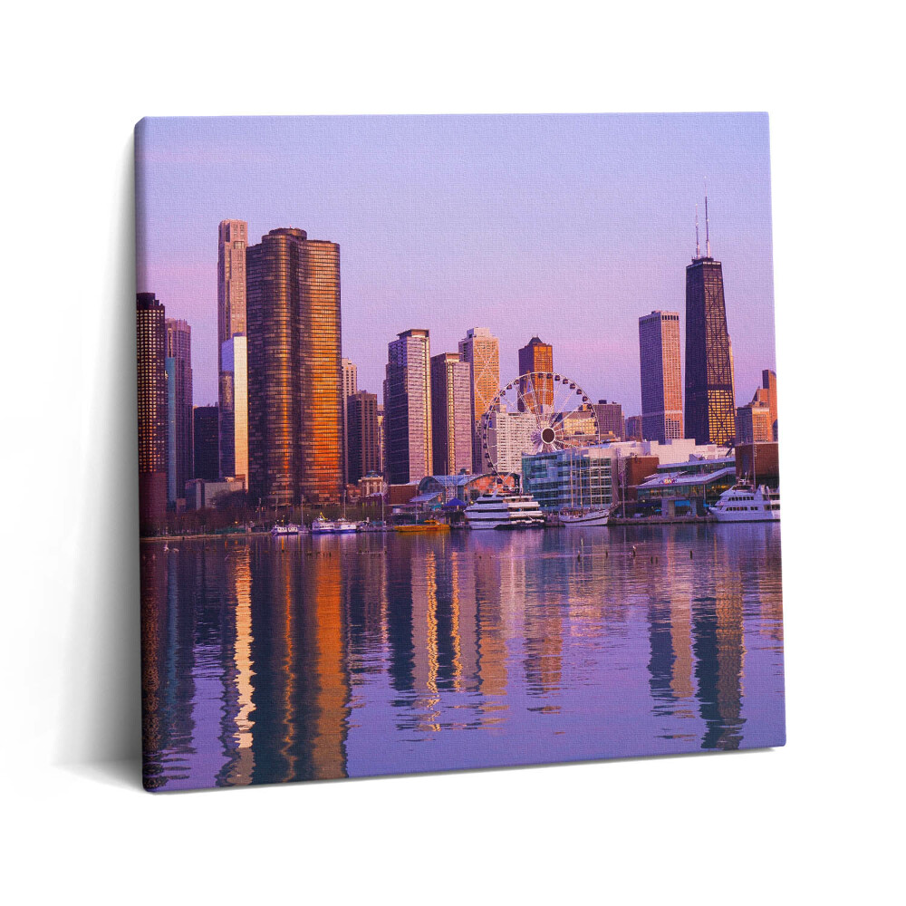 Obraz na plátne 60x60 Mesto pri západe slnka pri vode