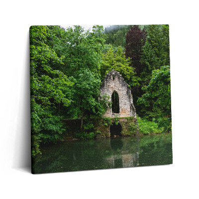 Obraz na plátne 60x60 Zrúcanina kaplnky pri lesnom jazere