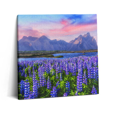 Obraz na plátne 60x60 Fialové lúky pod horami pri západe