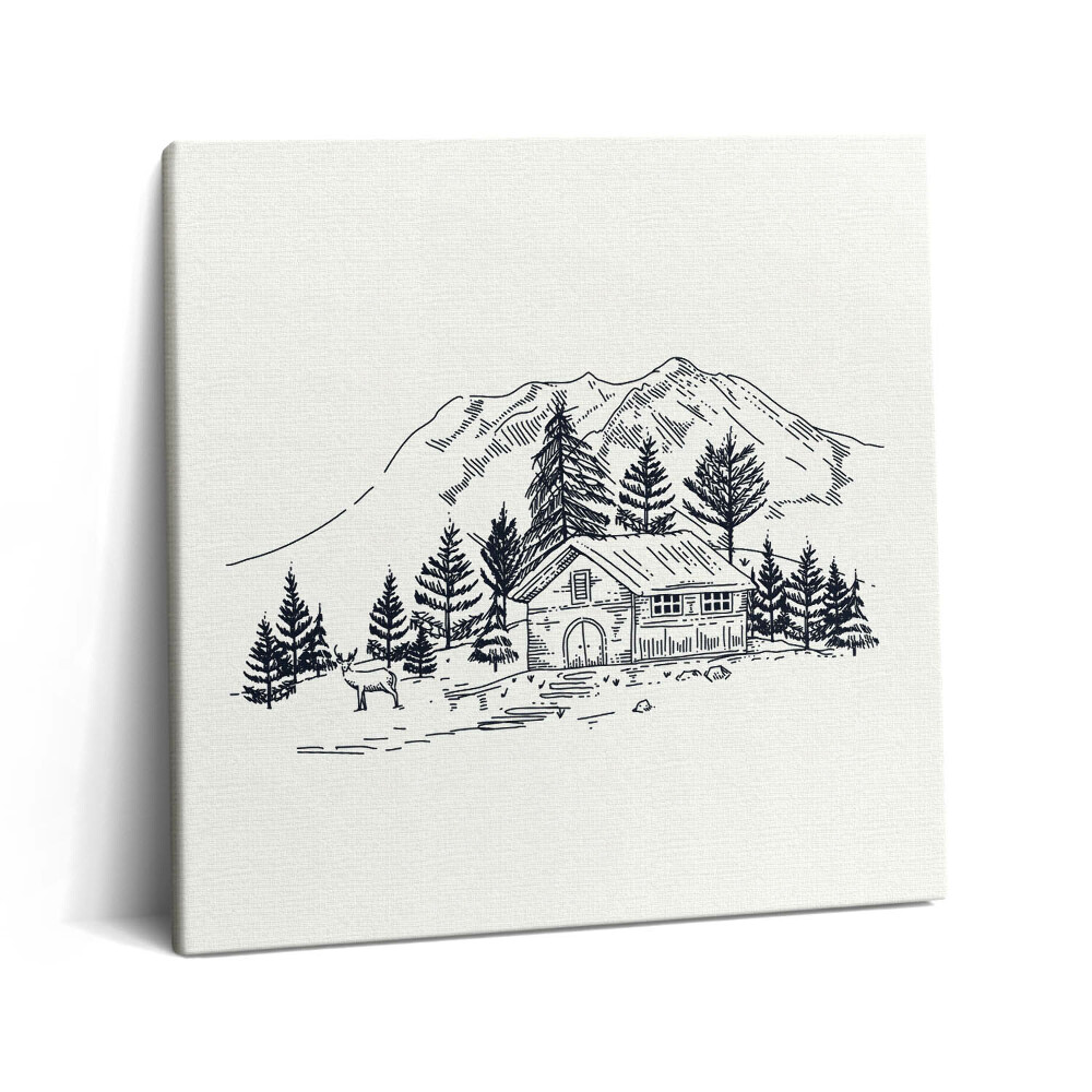 Obraz na plátne 60x60 Horská chata v lese s jeleňom