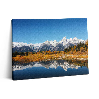 Obraz na plátne 80x60 Horské jazero a jesenné stromy