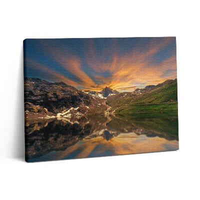 Obraz na plátne 80x60 Horské jazero a západ slnka