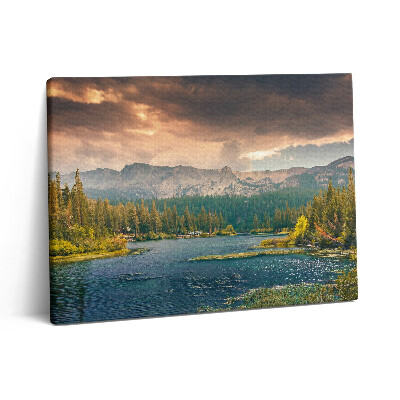 Fotoobraz na plátne 80x60 Lesná krajina hory a jazero