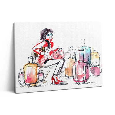 Obraz na plátne 80x60 Maľovaná žena s kuframi