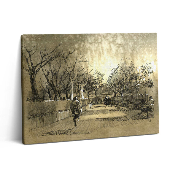 Fotoobraz na plátne 80x60 Náčrt - park a stromy v sépiovej farbe