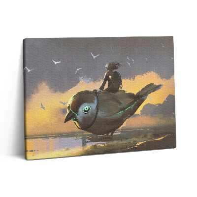 Fotoobraz na plátne 80x60 Dievča sedí na vtákovi