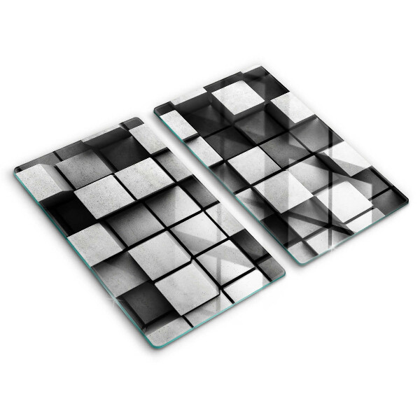 Kryt na sporák dvojitý 2 kusy Čiernobiele 3D kocky a tiene