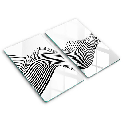 Sklo za varnú dosku dvojitý 2 kusy Vlnité čierne pruhy na bielom