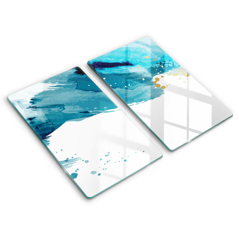 Sklo za varnú dosku dvojitý 2 kusy Modrá akvarelová abstrakcia s bodkami