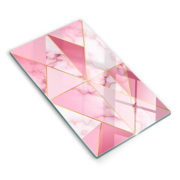 Kryt na sklokeramickú varnú dosku Ružové mramorové geometrické trojuholníky