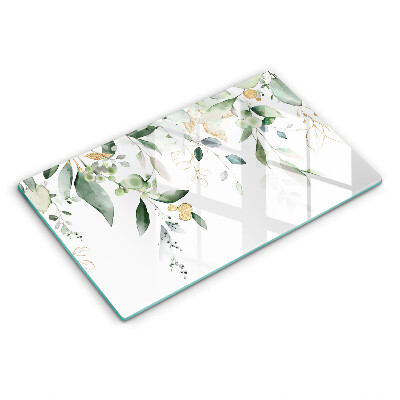 Kryt na indukčnú dosku Zelené lístie a zlaté akcenty.