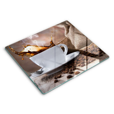 Kalené sklo za sporák 60x52 cm Šálka kávy a rozliate zrnká