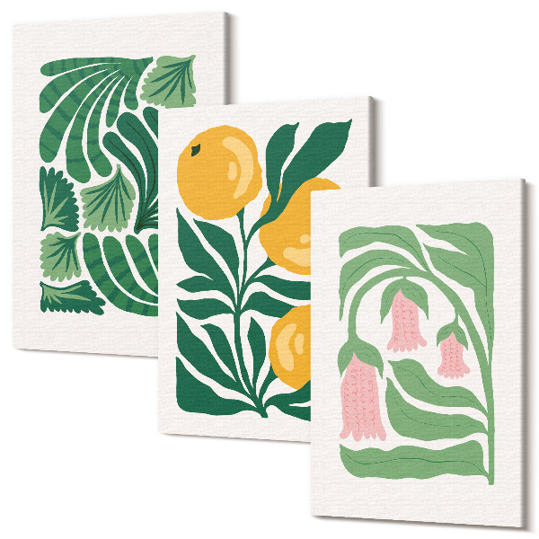 Sada obrazov na stenu triptych Minimalistické rastlinné vzory s plodmi a listami