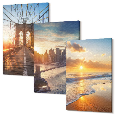 Sada obrazov na stenu triptych Mosty a západy slnka v mestskej krajine