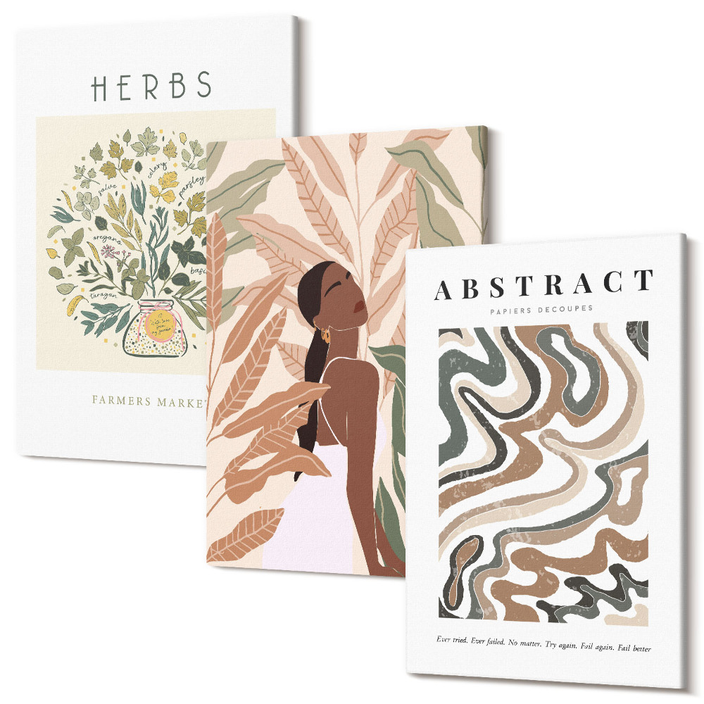 Sada obrazov na stenu triptych Boho estetické pastelové minimalistické plagáty