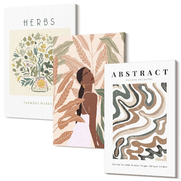 Sada obrazov na stenu triptych Boho estetické pastelové minimalistické plagáty