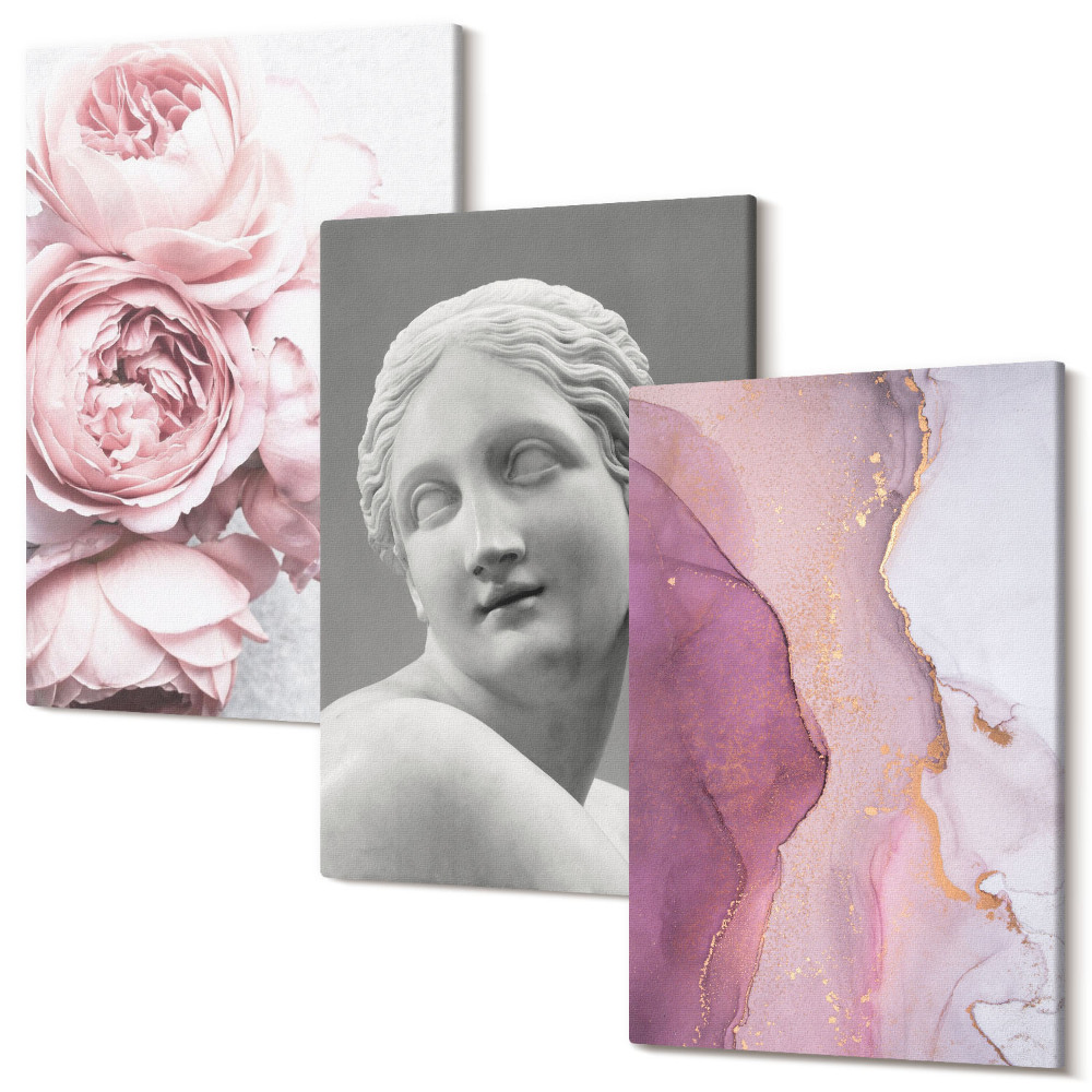 Sada obrazov triptych Romantická pivónia socha abstraktnej ženy