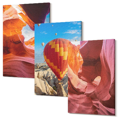 Sada 3 obrazov Krajiny púštnych roklín a let balónom