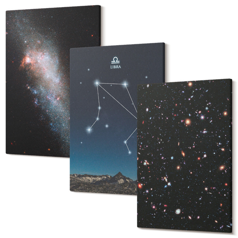 Sada obrazov na stenu triptych Nočná obloha v súhvezdí vesmírnej galaxie Váhy