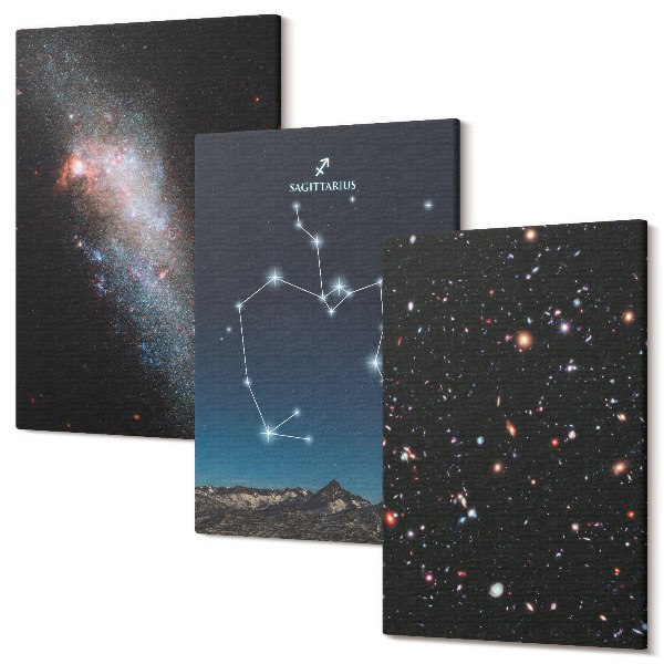 Sada 3 obrazov Galaxie, súhvezdia a vesmírne znamenie zverokruhu Strelec
