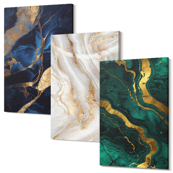 Sada obrazov triptych Abstraktné vzory v odtieňoch modrej a zelenej
