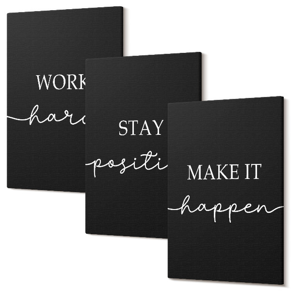Sada 3 obrazov Elegantné motivačné slogany na čiernom pozadí
