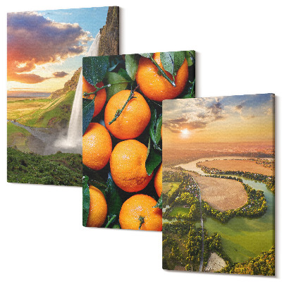 Sada 3 obrazov Vodopád Horské pomaranče talianska krajina so západom slnka