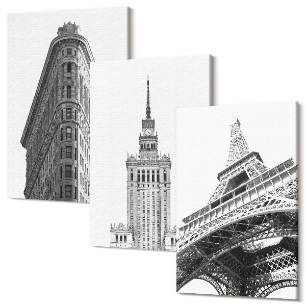 Sada obrazov na stenu triptych Architektonické budovy v čiernobielom minimalizme