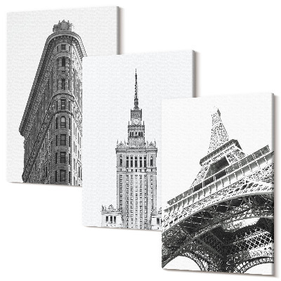 Sada obrazov na stenu triptych Architektonické budovy v čiernobielom minimalizme