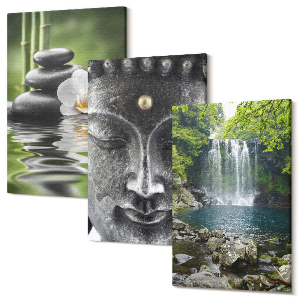 Sada 3 obrazov Harmónia prírody s kameňmi, vodou a Budhom