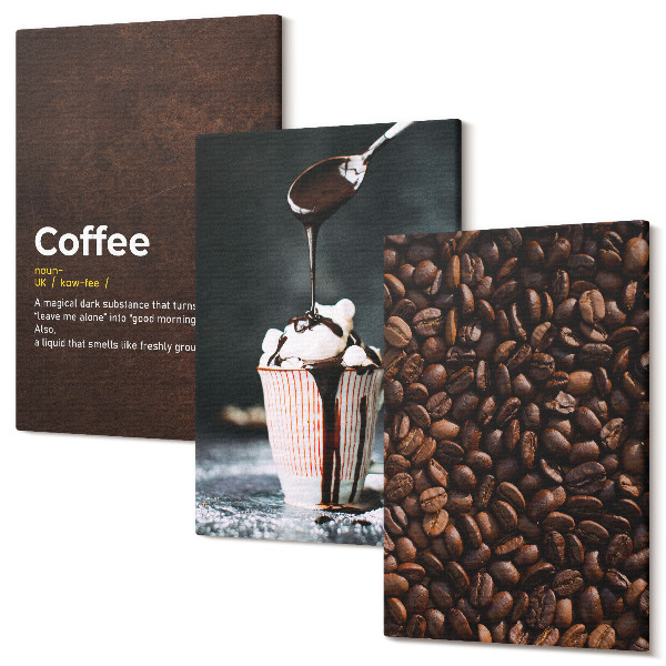 Sada obrazov na stenu triptych Definícia nápoja so šľahačkou z kávových zŕn