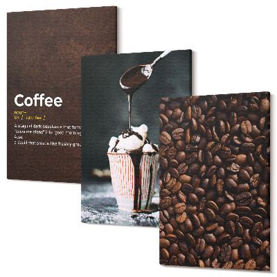 Sada obrazov na stenu triptych Definícia nápoja so šľahačkou z kávových zŕn