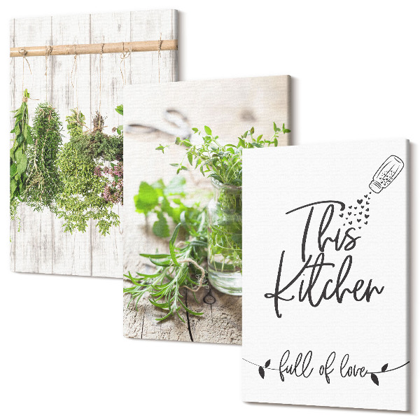Sada 3 obrazov Motív kuchyne s nápisom sušené bylinky