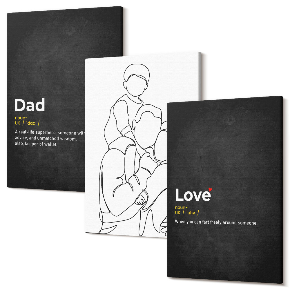 Sada 3 obrazov Rodinné perokresby s definíciami lásky a otcovstva