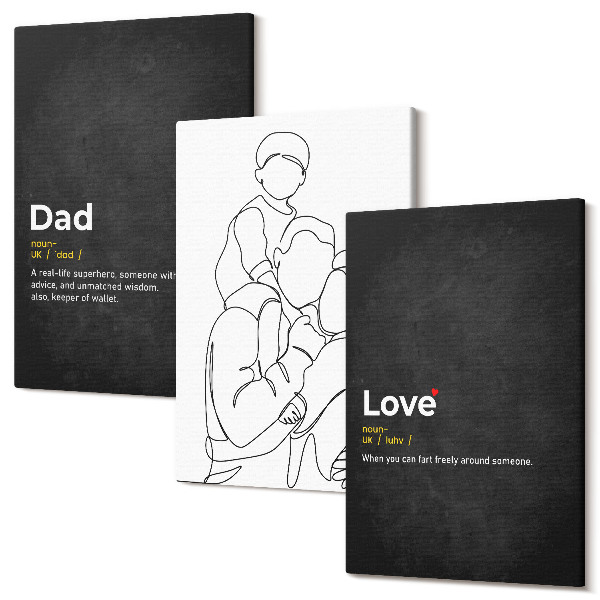 Sada 3 obrazov Rodinné perokresby s definíciami lásky a otcovstva