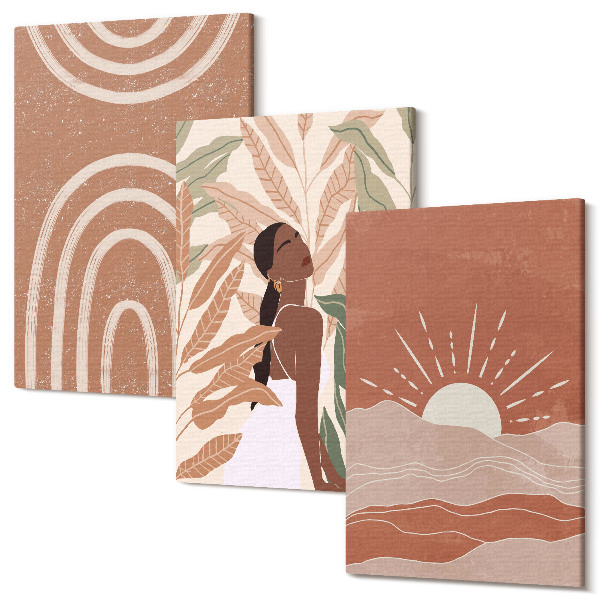 Sada obrazov triptych Boho abstraktné tvary a ilustrácie