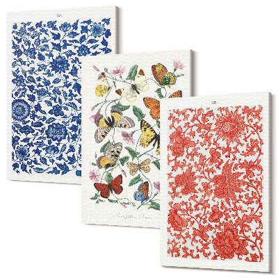 Sada obrazov na stenu triptych Vintage kvety motýle a ozdoby plagáty