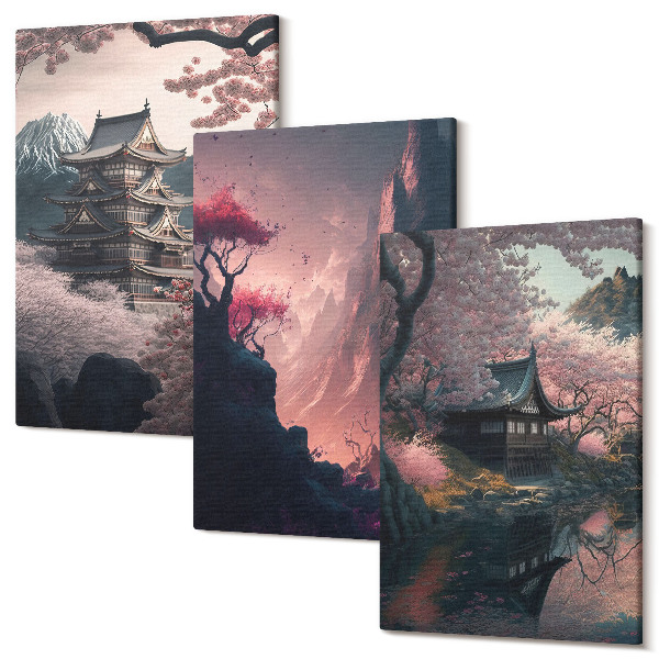 Sada obrazov na stenu triptych Fantasy krajiny japonskej horskej krajiny