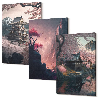 Sada obrazov na stenu triptych Fantasy krajiny japonskej horskej krajiny