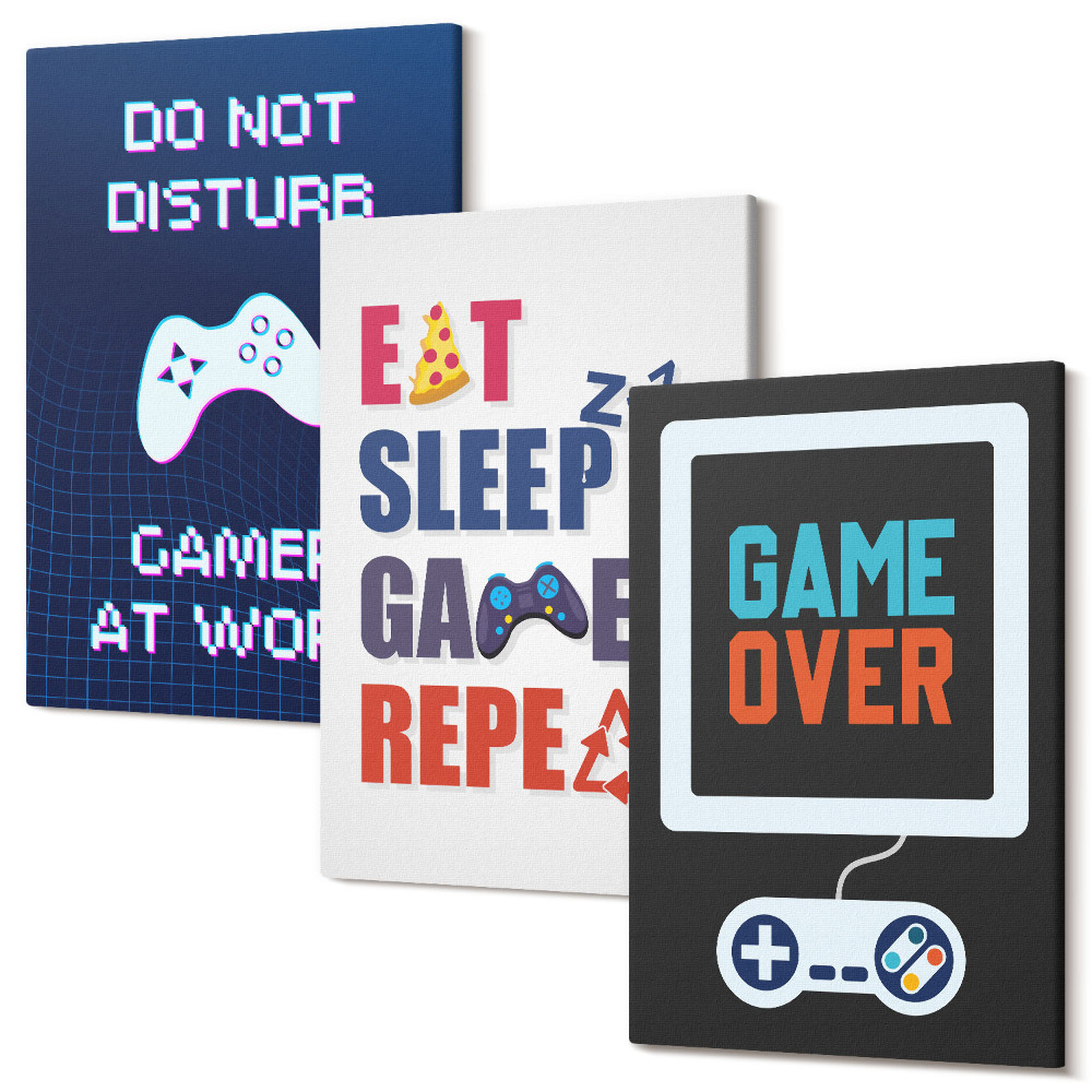 Sada obrazov triptych Titulky pre hráčov súvisiace so zábavou