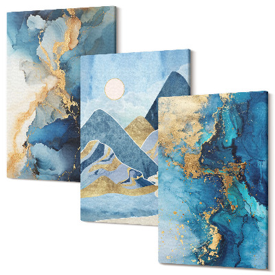 Sada obrazov na stenu triptych Modré hory s prvkami abstraktného vzoru