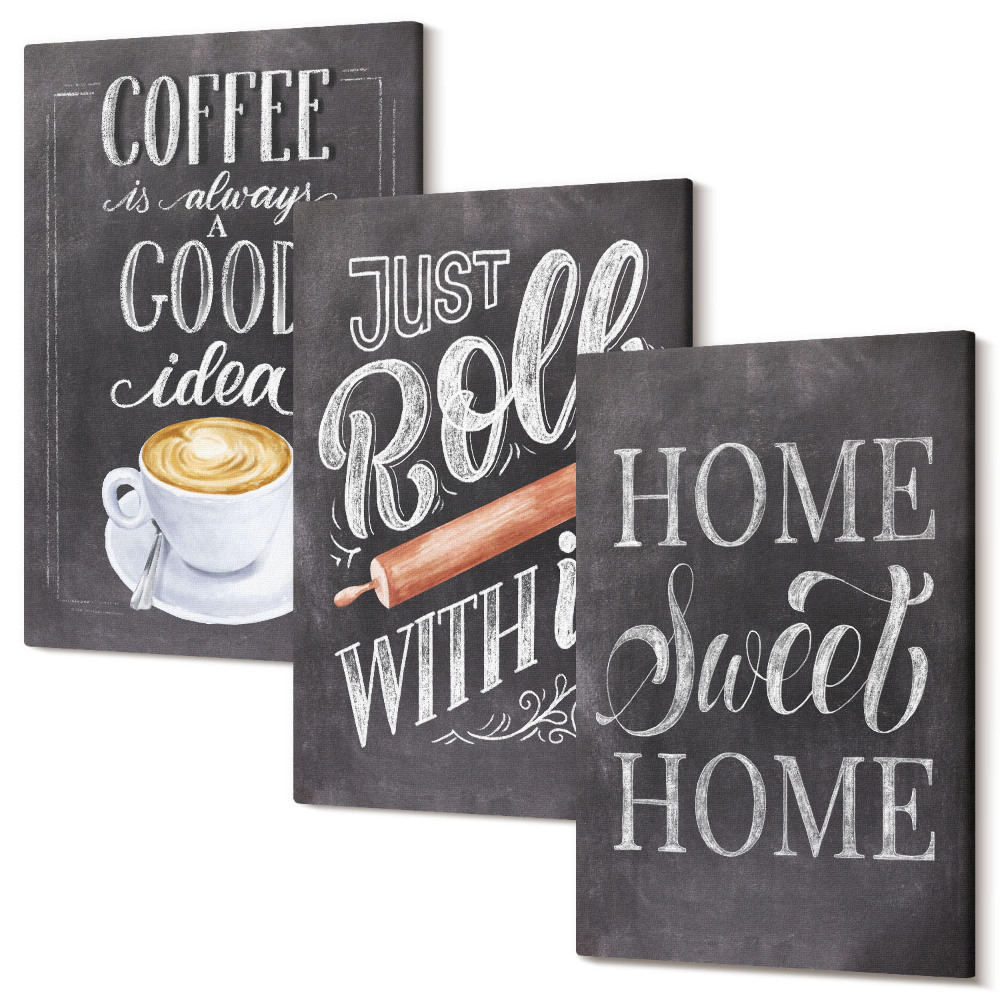 Sada obrazov na stenu triptych Káva, teplo domova a pohoda