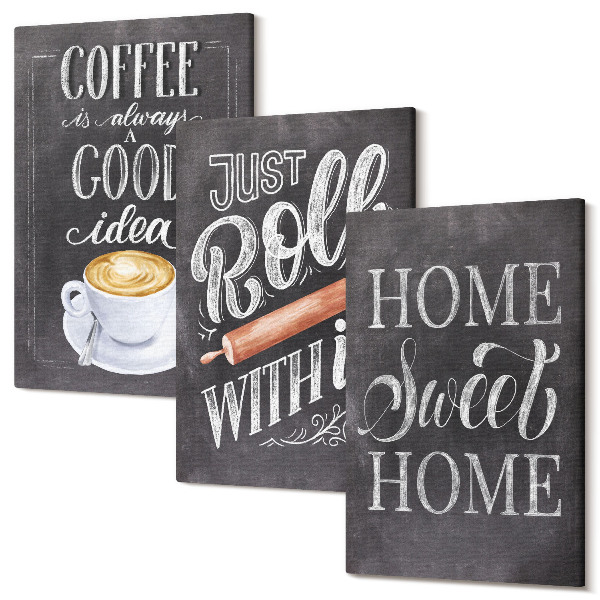 Sada obrazov na stenu triptych Káva, teplo domova a pohoda